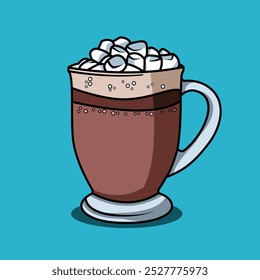 Hot chocolate with topping marshmallow cartoon illustration