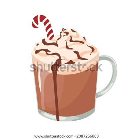 Hot chocolate vector illustration. Hot beverage. Flat icon isolated on white background. Cozy time concept. Hand drawn illustration for menu, design, flyer, banner.