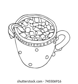Hot chocolate vector illustration. Doodle style. Design, print, logo, decor, textile, paper.