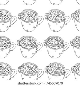 Hot chocolate vector illustration. Doodle style. Design, print, logo, decor, textile, paper.