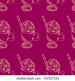 Hot chocolate vector illustration. Doodle style. Design, print, logo, decor, textile, paper.