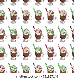 Hot chocolate vector illustration. Doodle style. Design, print, logo, decor, textile, paper.