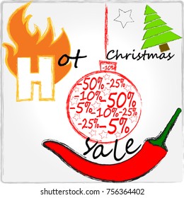 Hot Christmas sale . Hot sale . Hot sale fire badge, price sticker, flame .