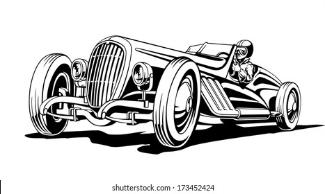 Hot classic retro sports car, roadster, vector illustration