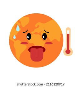 Hot climate, tropical summer, global warming concept vector illustration on white background. Sweaty earth planet with high temperature.