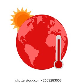 Hot climate, tropical summer, global warming concept vector illustration on white background. Sweaty earth planet with high temperature