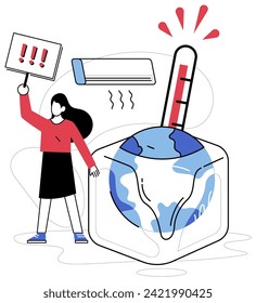Ilustración vectorial de clima caliente. Ecosistemas en todo el mundo enfrentan el reto de adaptarse al creciente problema del clima cálido La sinfonía atmosférica hace eco de notas discordantes el problema del clima caliente dominante