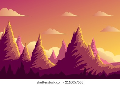 hot with cloud mountains landscape for aesthetic background .a flat design 