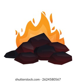Hot coals burning with bright flames, creating warmth and energy on a white background