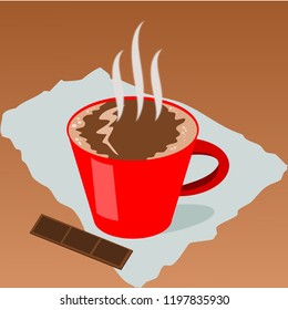 Hot coco in red cup on design ,vector illustration.
