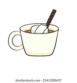 Malvavisco de chocolate de cacao caliente en una ilustración de png de taza blanca