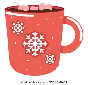 taza de cacao caliente con icono de copo de nieve aislado