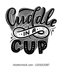 Hot cocoa hand lettering composition. Hand drawn quote for Christmas signs, cafe, bar and restaurant. Vector illustration