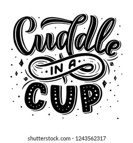 Hot cocoa hand lettering composition. Hand drawn quote for Christmas signs, cafe, bar and restaurant. Vector illustration