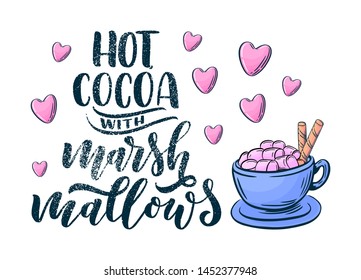 Hot cocoa hand lettering composition. Hand drawn quote for Christmas signs, cafe, bar and restaurant. Vector illustration