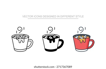 Ícones de cacau quente definidos em estilo diferente com fundo branco