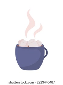 Hot cocoa with marshmallows semi flat color vector object. Editable element. Full sized item on white. Christmas festive drink simple cartoon style illustration for web graphic design and animation