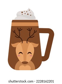 hot cocoa in mug with cute deer drawing