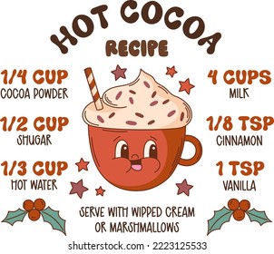 Hot cocoa recipe. Christmas hot chocolate quote vector print