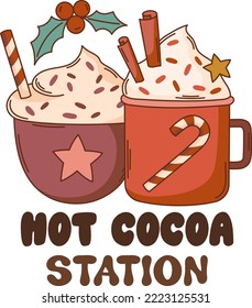 Hot cocoa station. Christmas hot chocolate quote vector print