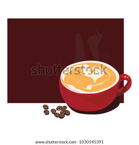 Hot Cofee  and Coffee beans on brown background,Vector illustration eps 8