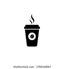 Hot coffe cup icon. Disposable coffee cup icon with beans logo. Paper mug. Vector on isolated white background. EPS 10