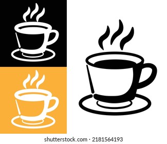 hot coffe, hot tea logo isolated in white, black and brown background, vector illustration.