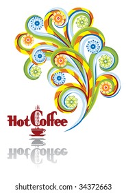 Hot coffee in abstract collage. Format A4. Vector illustration. Isolated groups and layers. Global colors.