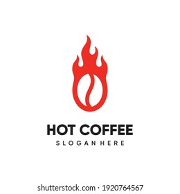 Hot coffee bean logo with bean and fire flame icon symbol design for coffee shop or coffee brand in minimalist style