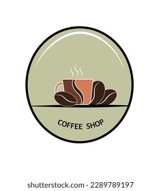 Hot coffee and coffee beans in ovoid for coffee logo . Logo for coffee shop. Icon for decorate. Cappuccino vector.