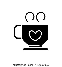 Hot coffee black icon concept. Hot coffee flat  vector symbol, sign, illustration.