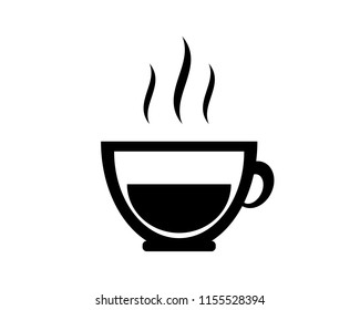 Hot coffee black icon vector or Illustration or logo isolate on white background. Flat style icon