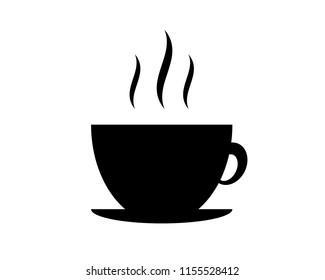 Hot coffee black icon vector or Illustration or logo isolate on white background. Flat style icon