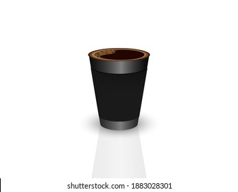 Café caliente en recipiente de papel negro con manga negra