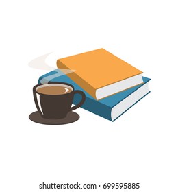 Hot Coffee and Books Flat Design