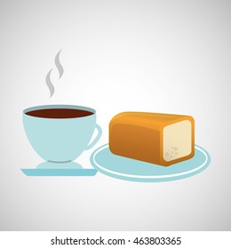 hot coffee and bread plate, vector illustration