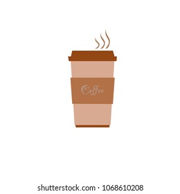 Hot coffee in a brown paper cup vector illustration on a white background