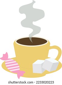 café caliente con dulces y azúcar