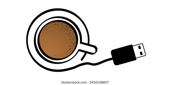 Hot coffee charge, loading indicator. Mug with battery charge. Coffee a clock or tea time. Beverage logo. Work, Life balance concept for full energy. I need coffee. Low battery