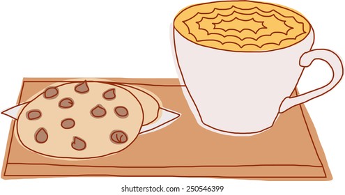 Hot coffee with chocolate chips cookies
