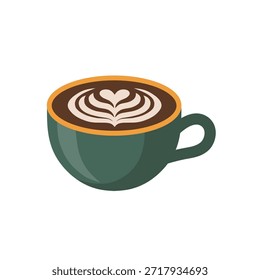 Café caliente con chocolate y una rebanada de pastel en un platillo, perfecto para una bebida fresca de la mañana