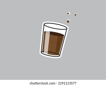 Hot coffee in a clear glass. Light gray background vector illustration. Flat design. Drink icon concept.