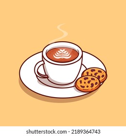 Hot coffee and cookies on mini plate cartoon vector icon isolated object