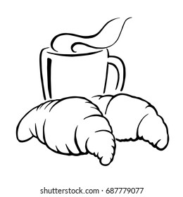 hot coffee and Croissant, vector