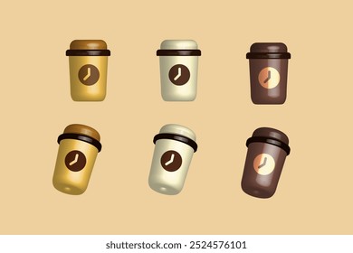 Hot Coffee Cup 3D Colorful icon Illustration. Paper coffee cup 3D icon set with different kind of Coffee Cups Vector.