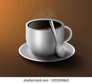 Hot coffee in a cup for coffee advertising concept design,vector 3d for food and drink advertising design