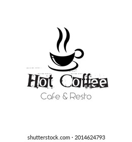 hot coffee in cup with aroma silhouette for retro vintage store cafe shop logo design vector