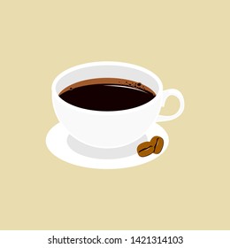 Hot coffee in a cup and coffee beans made of vector art on background