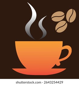 Hot Coffee Cup with Beans – Vector Illustration