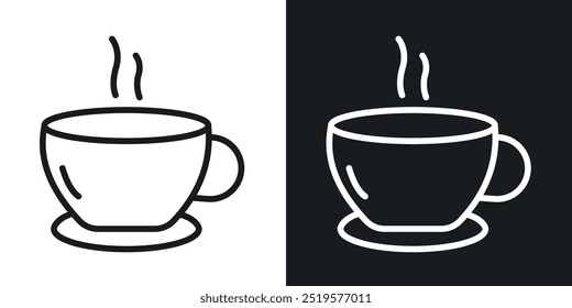 Icono blanco y negro de la taza de café caliente.